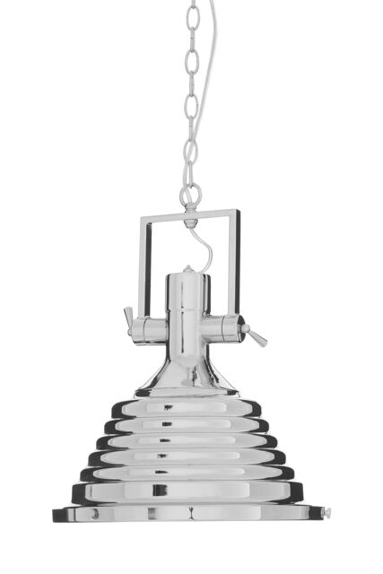 Orsina Medium Chrome Pendant Light, Reflective Industrial Ceiling Light With Glass Base, Flared Stepped Shade in Silver - image 1