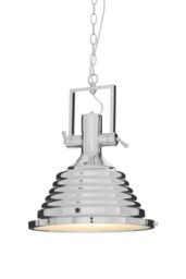 Orsina Medium Chrome Pendant Light, Reflective Industrial Ceiling Light With Glass Base, Flared Stepped Shade in Silver - thumbnail 4