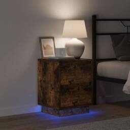 Berkfield Home Bedside Cabinet with LED Lights Smoked Oak 39x34.5x50 cm - thumbnail 4