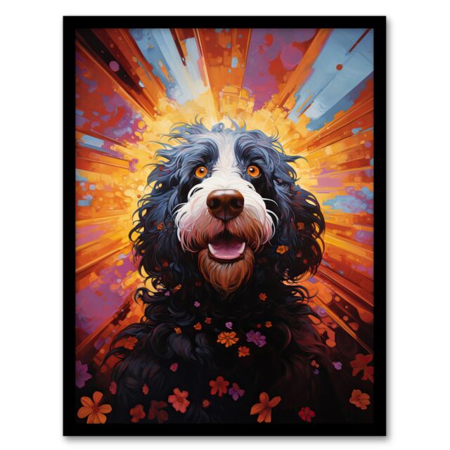 "Artery8 Wall Art Print Cocker Poo Dog Lover Gift Pet Portrait Orange Purple Blue Artwork Painting Art Framed - Size: W12"" x H16""" - image 1