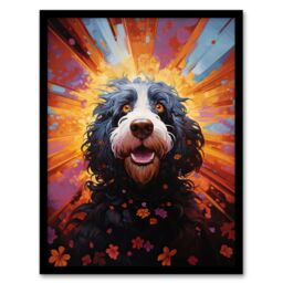 "Artery8 Wall Art Print Cocker Poo Dog Lover Gift Pet Portrait Orange Purple Blue Artwork Painting Art Framed - Size: W12"" x H16""" - thumbnail 1