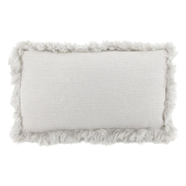Native Natural Grey Linen Cushion Sheepskin Trim 45x45cm - Size: Double - image 1