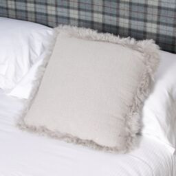 Native Natural Grey Linen Cushion Sheepskin Trim 45x45cm - Size: Double - thumbnail 2