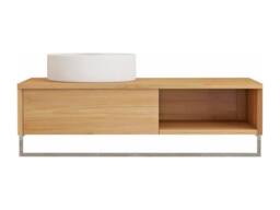 Vente-unique Suspended Teak Bathroom Vanity Unit With Towel Rail & Round Ceramic in Light Oak - thumbnail 4
