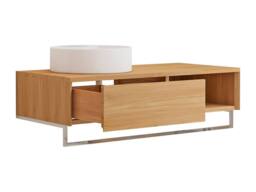 Vente-unique Suspended Teak Bathroom Vanity Unit With Towel Rail & Round Ceramic in Light Oak - thumbnail 6
