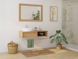 Vente-unique Suspended Teak Bathroom Vanity Unit With Towel Rail & Round Ceramic in Light Oak