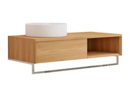 Vente-unique Suspended Teak Bathroom Vanity Unit With Towel Rail & Round Ceramic in Light Oak - thumbnail 5