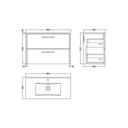 Balterley Winshill Contemporary 2 Drawer Wall Hung Vanity Basin Unit, 800mm in Grey - thumbnail 5
