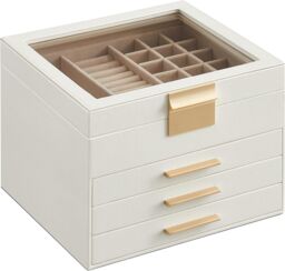 SONGMICS Four Layer Jewellery Box with Glass Lid & Drawers in White - thumbnail 8