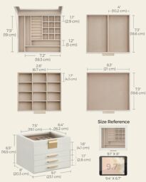 SONGMICS Four Layer Jewellery Box with Glass Lid & Drawers in White - thumbnail 3