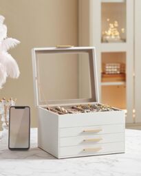SONGMICS Four Layer Jewellery Box with Glass Lid & Drawers in White - thumbnail 2