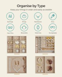 SONGMICS Four Layer Jewellery Box with Glass Lid & Drawers in White - thumbnail 4