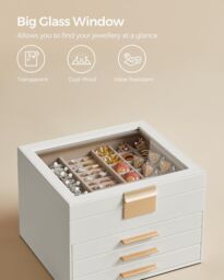 SONGMICS Four Layer Jewellery Box with Glass Lid & Drawers in White - thumbnail 5