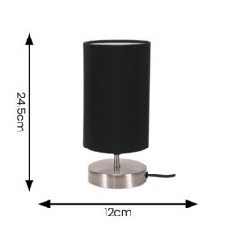 ValueLights Francis Brushed Chrome Dimmable Touch Table Lamps with Fabric Shade in Black - thumbnail 7