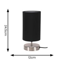 ValueLights Francis Brushed Chrome Dimmable Touch Table Lamps with Fabric Shade in Black - thumbnail 5