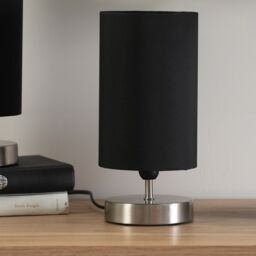 ValueLights Francis Brushed Chrome Dimmable Touch Table Lamps with Fabric Shade in Black - thumbnail 3