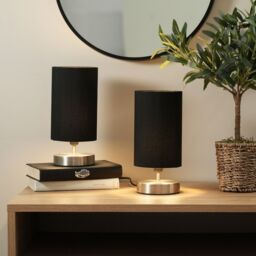 ValueLights Francis Brushed Chrome Dimmable Touch Table Lamps with Fabric Shade in Black - thumbnail 4