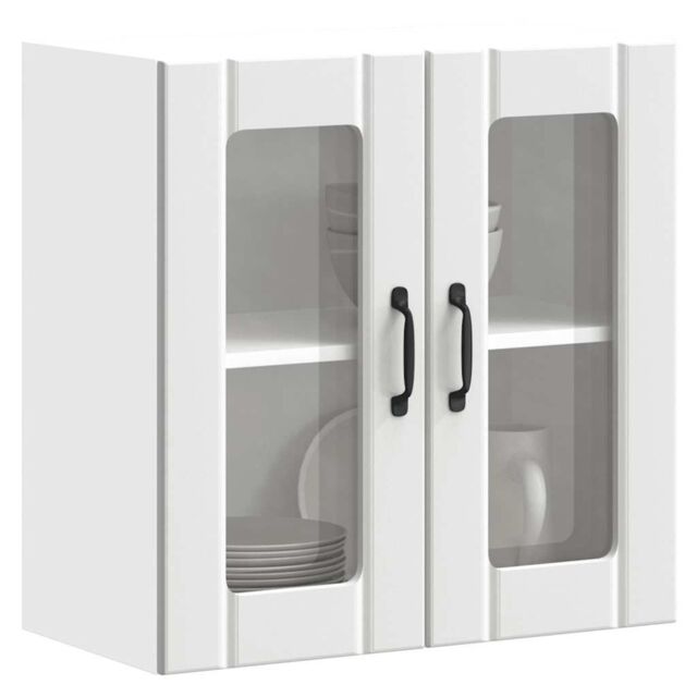 Berkfield Home Kitchen Wall Cabinet with Glass Door Lucca White Engineered Wood - image 1