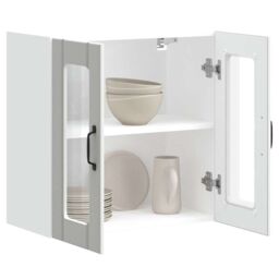 Berkfield Home Kitchen Wall Cabinet with Glass Door Lucca White Engineered Wood - thumbnail 5