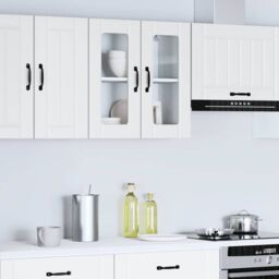 Berkfield Home Kitchen Wall Cabinet with Glass Door Lucca White Engineered Wood - thumbnail 4