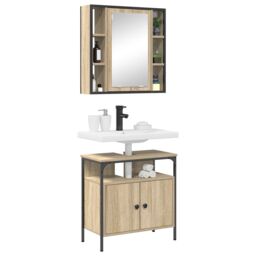 Berkfield Home 2 Piece Bathroom Cabinet Set Sonoma Oak Engineered Wood in Brown - thumbnail 3