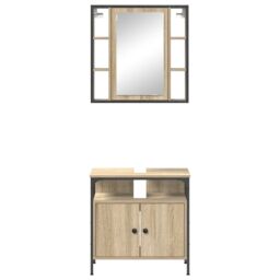 Berkfield Home 2 Piece Bathroom Cabinet Set Sonoma Oak Engineered Wood in Brown - thumbnail 7