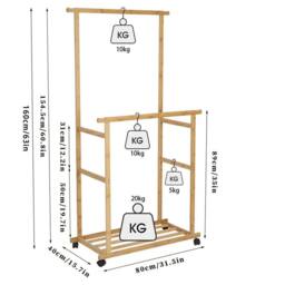 Kelvenix Double-Rail Bamboo Clothes Rack Garment Coat Rack in Brown - thumbnail 2