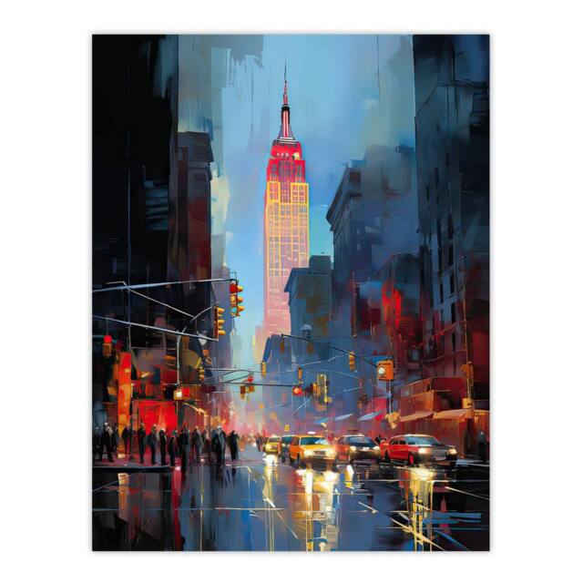 "Artery8 Wall Art Print Empire State NYC New York Cityscape at Sunset Poster Picture in Blue - Size: W18"" x H24""" - image 1