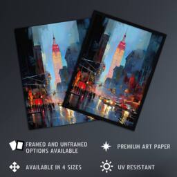 "Artery8 Wall Art Print Empire State NYC New York Cityscape at Sunset Poster Picture in Blue - Size: W18"" x H24""" - thumbnail 2