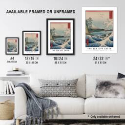 "Artery8 Utagawa Hiroshige The Sea Off-Satta Japanese Framed Wall Art Print in Blue - Size: W12"" x H16""" - thumbnail 3