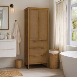 Teamson Home Hatteras Wooden Linen Cabinet Rattan Doors 165cm Tall, Natural - thumbnail 3