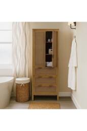 Teamson Home Hatteras Wooden Linen Cabinet Rattan Doors 165cm Tall, Natural - thumbnail 2