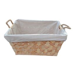 Red Hamper Rope Handle Wooden Weave Lined Storage Basket in Brown - thumbnail 1