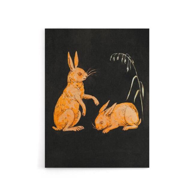 "Artery8 PC Skovgaard Two Hares Vintage Animal Illustration Canvas Art Print in Black - Size: W12"" x H16""" - image 1