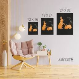 "Artery8 PC Skovgaard Two Hares Vintage Animal Illustration Canvas Art Print in Black - Size: W12"" x H16""" - thumbnail 4