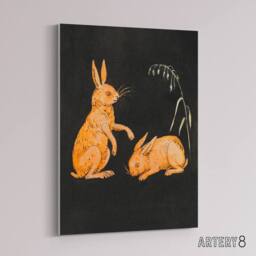 "Artery8 PC Skovgaard Two Hares Vintage Animal Illustration Canvas Art Print in Black - Size: W12"" x H16""" - thumbnail 2