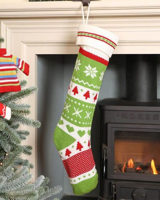 Dibor Set of 4 Traditional Green Fair Isle Xmas Tree Christmas Gift Bag Stocking - Size: 4 Pack - image 1