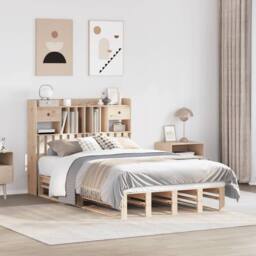 Berkfield Home Bookcase Bed without Mattress 135x190 cm Double Solid Wood Pine in Brown - thumbnail 2