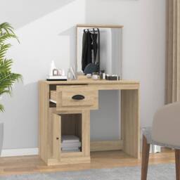 Berkfield Home Dressing Table with Mirror Sonoma Oak 90x50x132.5 cm Engineered Wood in Light Oak - thumbnail 3
