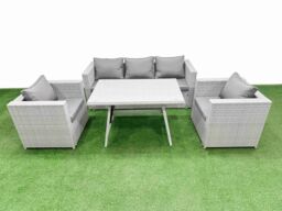 Fimous Outdoor PE Rattan Sofa Armchair Set with Light Grey 5 Pieces - thumbnail 1