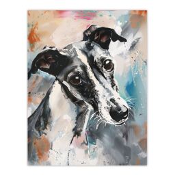 "Artery8 Cute Greyhound Whippet Dog Lover Pet Portrait Wall Art Print - Size: W12"" x H16""" - thumbnail 1