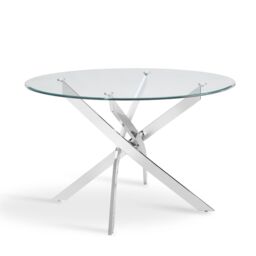 Home Detail Leon Round Glass Dining Table with Silver Legs - Size: 120 cm - thumbnail 2