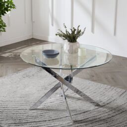 Home Detail Leon Round Glass Dining Table with Silver Legs - Size: 120 cm - thumbnail 1