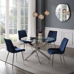 Home Detail Leon Round Glass Dining Table with Silver Legs - Size: 120 cm - thumbnail 5