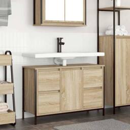 Berkfield Home Basin Cabinet with Drawers Sonoma Oak 90x34.5x60 cm in Brown - thumbnail 1