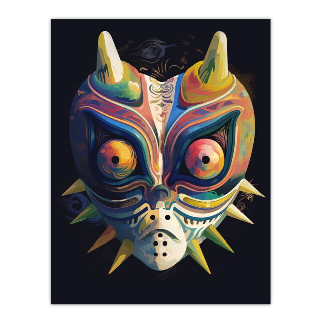 Artery8 Wall Art Print Noh Theatre Mask Painting Supernatural Japan Creature Portrayal Colourful Intricate Details Floral Designs Forest Deity Role - image 1