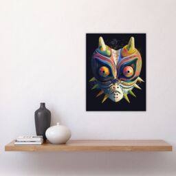 Artery8 Wall Art Print Noh Theatre Mask Painting Supernatural Japan Creature Portrayal Colourful Intricate Details Floral Designs Forest Deity Role - thumbnail 4