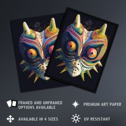 Artery8 Wall Art Print Noh Theatre Mask Painting Supernatural Japan Creature Portrayal Colourful Intricate Details Floral Designs Forest Deity Role - thumbnail 2