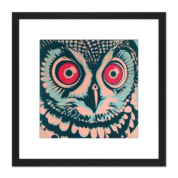 Artery8 Barn Owl Bright Red Eyes Bird Pastel Acrylic Painting Square Wooden Framed Wall Art Print Picture 8X8 Inch in Black - thumbnail 1