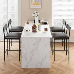 VOGREX 4 pcs Upholstered Barstool Breakfast Pub Counter in Black - thumbnail 4